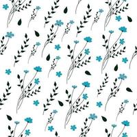 High quality vector pattern. Blue flowers. Thin lines.
