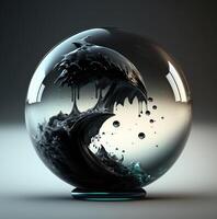 Glass sphere with black water. Generative AI photo