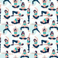 Pregnant woman doing yoga seamless vector pattern