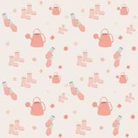 Watering can pink and orange seamless pattern vector