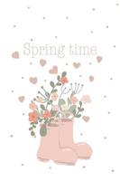 Rubber boots with flowers spring hand drawn card vector