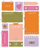 vector set event planner in colorful fun style