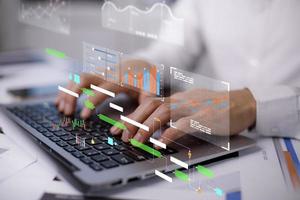 Working Data Analytics and Data Management Systems and Metrics connected to corporate strategy database for Finance, Intelligence,  Business Analytics with Key Performance Indicators, social network photo