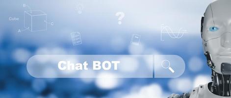 AI robot humanoids with Chat bot Chat with AI, Artificial Intelligence, System Artificial intelligence an artificial intelligence chatbot, Digital chatbot, Robot application, conversation, search photo