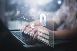 Cyber security and Security password login online concept  Hands typing and entering username and password of social media, log in with smartphone to an online bank account, data protection hacker photo