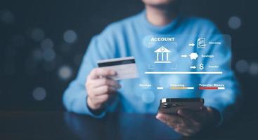 Smartphone and Online Banking apps, business people using finance and banking on the internet, and Commercial e-commerce technology. Digital online payment and shopping on the network connection. photo