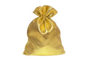 Gold christmas gift pouch isolated on a transparent background png