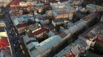 Aerial view of the historical center of Lviv. Shooting with drone video