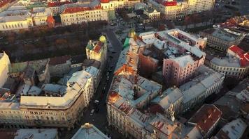 Aerial view of the historical center of Lviv. Shooting with drone video