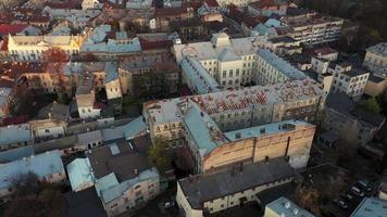 Aerial view of the historical center of Lviv. Shooting with drone video