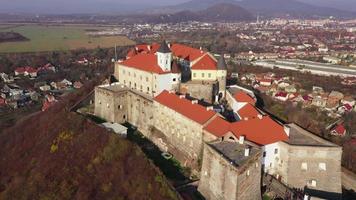 Aerial view of the medieval castle Palanok, Mukachevo, Transcarpathia, Ukraine video