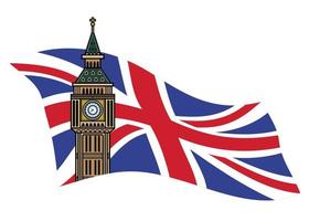 big ben london with waving flag background vector