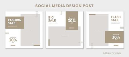 Set of Editable Template Social Media Design Post Whit Rectangle Frame, Light Brown and White Color Theme. Suitable for Post, Sale Banner, Promotion Product, Business, Company Fashion Beauty vector