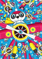 linda dibujos animados panda oso piloto volador estrella avión ilustración vector