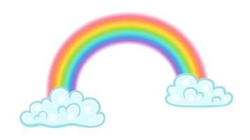 Vector illustration of a rainbow with clouds in kawaii style.