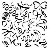 Abstract ribbons and other elements in hand drawn style for concept design. Doodle illustration. Vector template for decoration