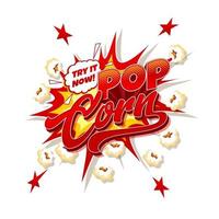 Popcorn snack explosion, pop corn meal burst vector