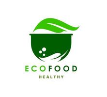 Organic healthy food icon of green leaf and pot vector