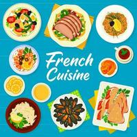 French cuisine menu cover, vector food of France