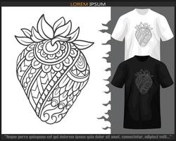 Strawberry fruit mandala arts isolated on black and white t shirt. vector