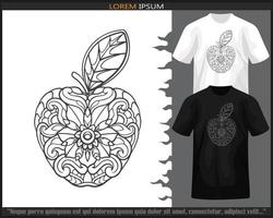 Apple fruit mandala arts isolated on black and white t shirt. vector