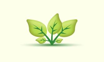3d realistic cartoon green leaf natural icon trendy modern style object symbols isolated on background vector
