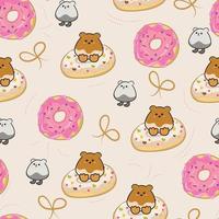 kawaii animals doodle set vector in a pattern