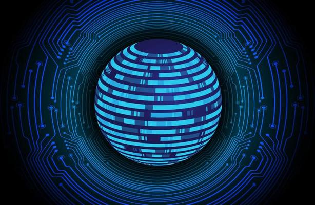 Modern Holographic Globe on Technology Background