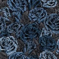 Camouflage blue pattern with roses. Pixel retro effect with circles. Dense composition with overlapping elements. Army or hunting masking ornament for female apparel, fabric, textile, sport goods. vector