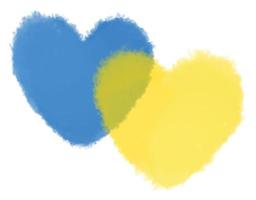 blue and yellow watercolor hearts over white photo