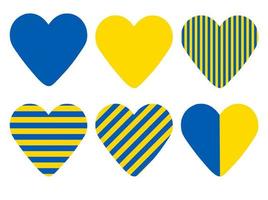 set of hearts with Ukrainian flag stripes over white photo