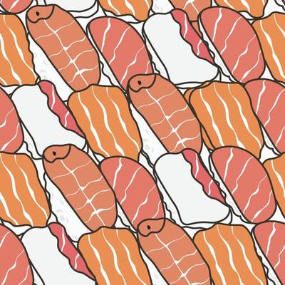 A pattern of sushi with a lot of different colors