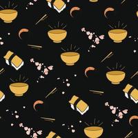 Seamless pattern with japanese food on a black background vector