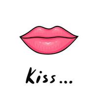 lips and kiss text. Illustration for printing, backgrounds, covers and packaging. Image can be used for greeting cards, posters, stickers and textile. Isolated on white background. vector