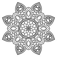 Black outline flower mandala. Doodle round decorative element for coloring book isolated on white background. Floral geometric circle. vector