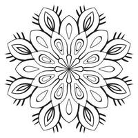 Black outline flower mandala. Doodle round decorative element for coloring book isolated on white background. Floral geometric circle. vector