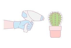 Hand wearing rubber gloves holding laser epilator doing cactus hair removal, laser epilation, idea concept. Vector design illustration.