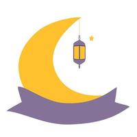 creciente Luna y linterna con cinta bandera decoración vector