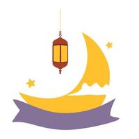 creciente Luna y linterna con cinta bandera decoración vector