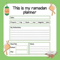 Ramadan planner for children. Islamic planner for kids. Cute worksheet. vector