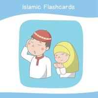 Cute Islamic image flashcards. Islamic flashcards collections. Colorful printable flashcards for preschool Educational printable game cards. Vector illustration.