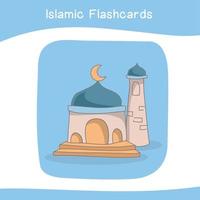 Cute Islamic image flashcards. Islamic flashcards collections. Colorful printable flashcards for preschool Educational printable game cards. Vector illustration.