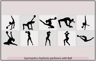 Set of rhythmic gymnastics silhouettes,Rhythmic gymnastics silhouette sport vector illustration,Rythmic gymnast with a ball in a pose