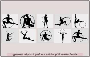 Set of rhythmic gymnastics silhouettes,gymnastics rhythmic performs with hoop silhouette sport vector illustration,gymnastics rhythmic performs with hoop