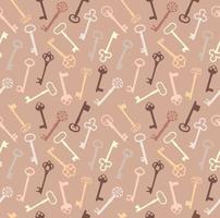 Vintage seamless pattern with different antique keys on pink vector