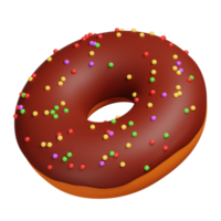 3d chocola donut met bestrooi Aan het renderen icoon met glad oppervlakte voor app of website png