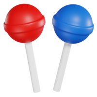 3D candy red blue lollipop rendering icon with smooth surface for app or website png