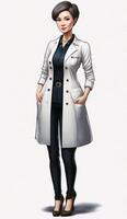 ultra realistic illustration of a short haired Japanese female doctor posing with a smile, photo