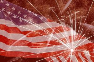 fireworks against United States flag photo