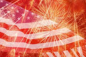 bright fireworks against United States flag photo